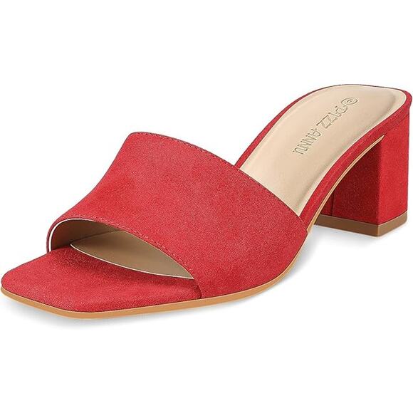 Pizz Annu Womens Size 6 Red Faux Suede Open Toe Slide On 2.5" Block Heel Shoes - Picture 1 of 6